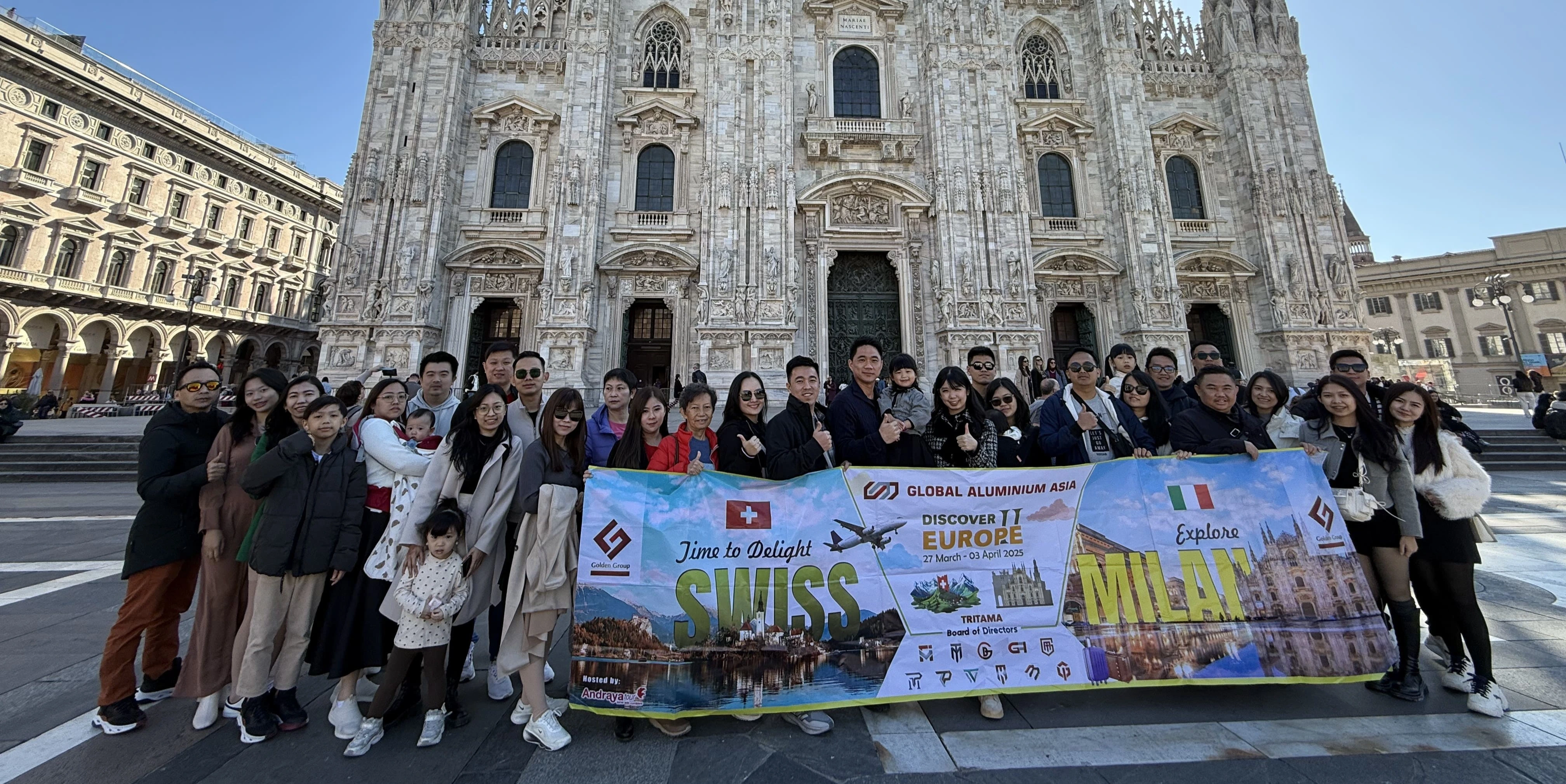 Large group with banner