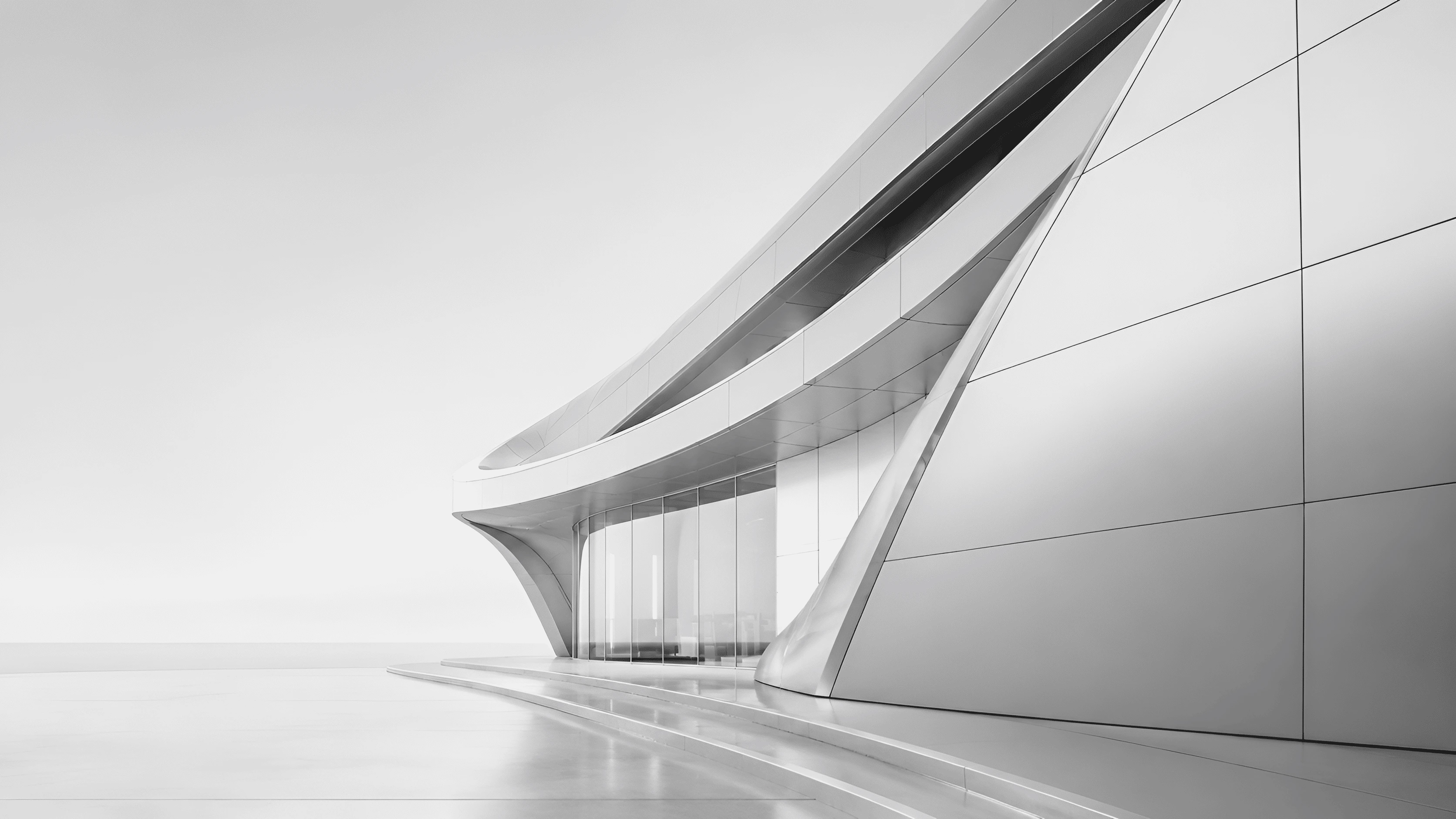 Futuristic commercial building with modern aluminium façade